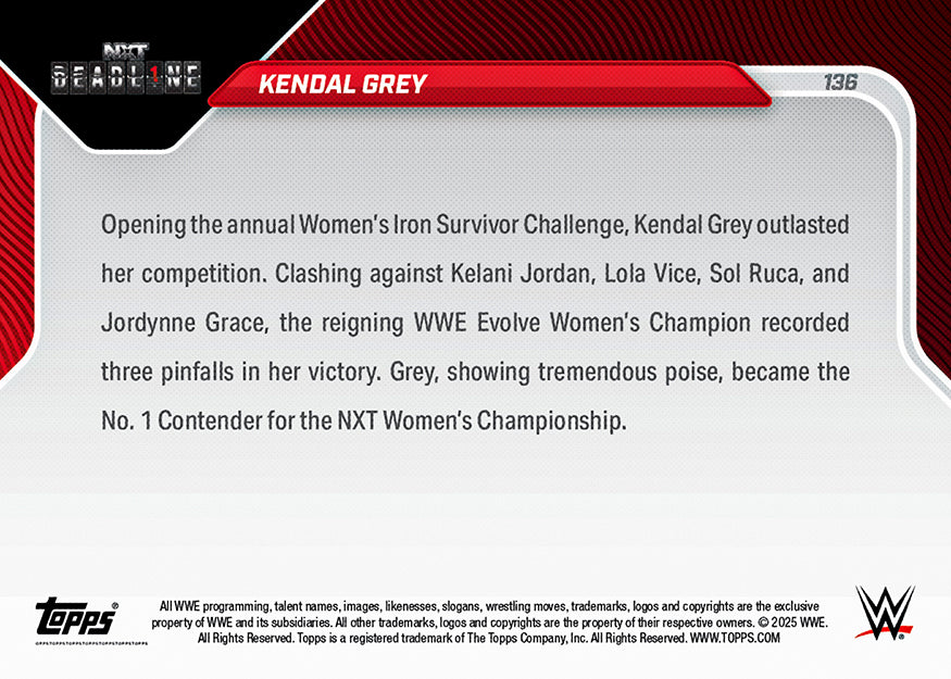 Kendal Grey - 2025 WWE Topps NOW - Card 136 - PR: 2171 - Image 2