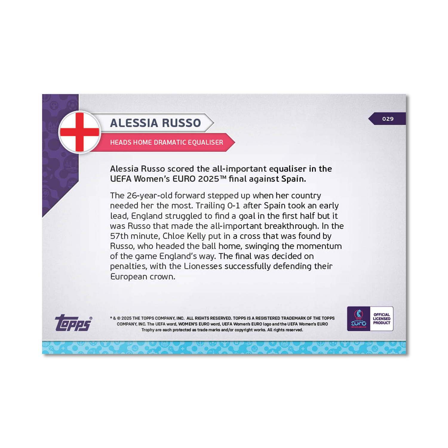 Alessia Russo - UEFA Women’s EURO 2025™ Topps NOW - Card 29 - LOOK FOR AUTO-RELICS - PR: 800 - Image 9