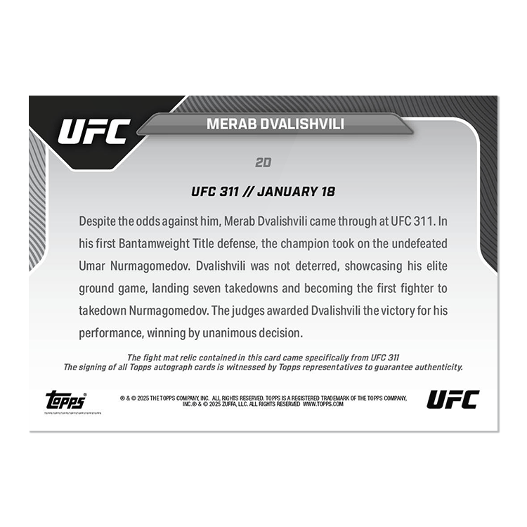 Event-used Mat Relic # to 50 or Lower - Merab Dvalishvili - 2025 UFC Topps NOW - Card 2 - Image 3