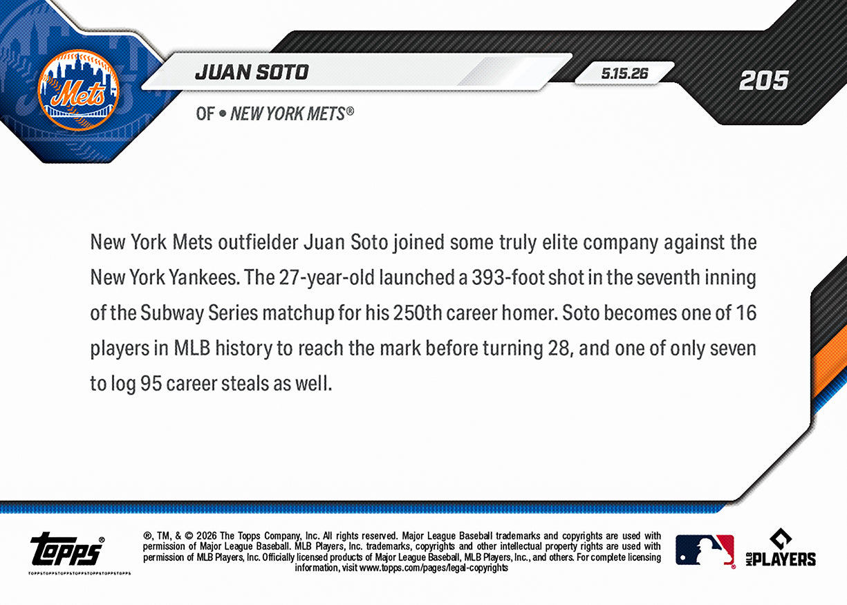 Juan Soto - 2026 MLB Topps NOW - Card 205 - PR: 869 - Image 2