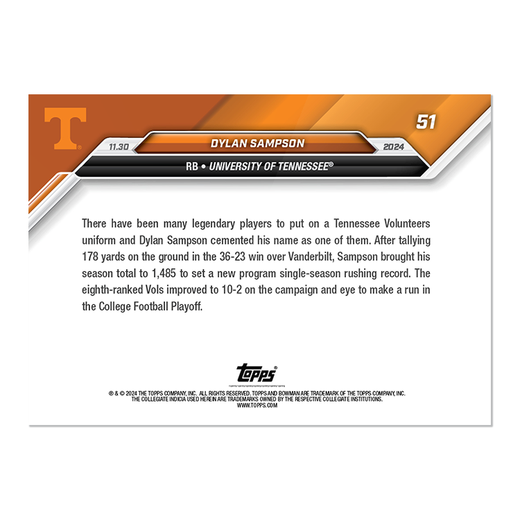 Dylan Sampson - 2024 Bowman U NOW Football Card 51 - PR: 731 - Image 2