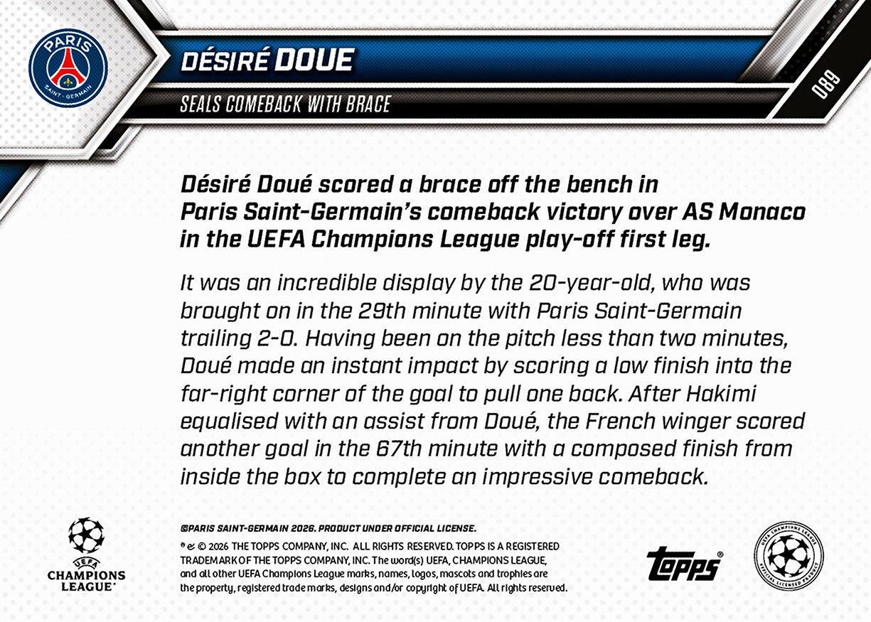 Désiré Doué - 2025-26 UCL Topps NOW - Card 89 - PR: 465 - Image 7