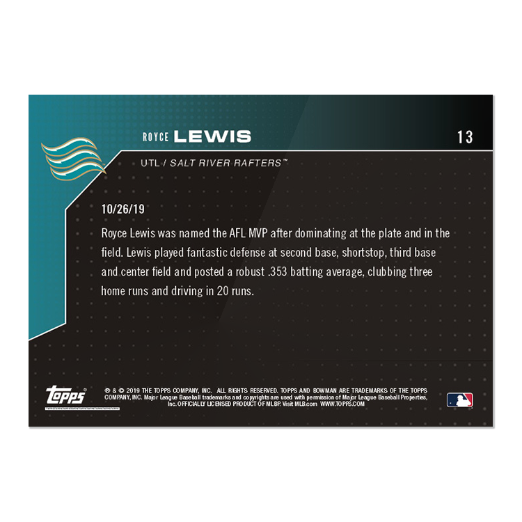 Alternative view of Royce Lewis - Bowman NEXT TOPPS NOW Card 13 - Print Run: 210