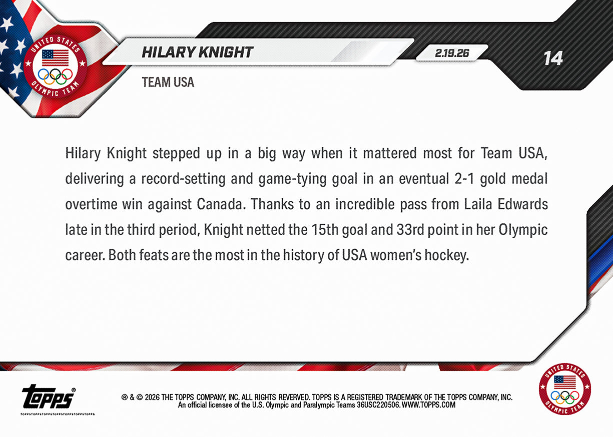 Hilary Knight - 2026 Olympics Topps NOW - Card 14 - PR: 3700 - Image 2