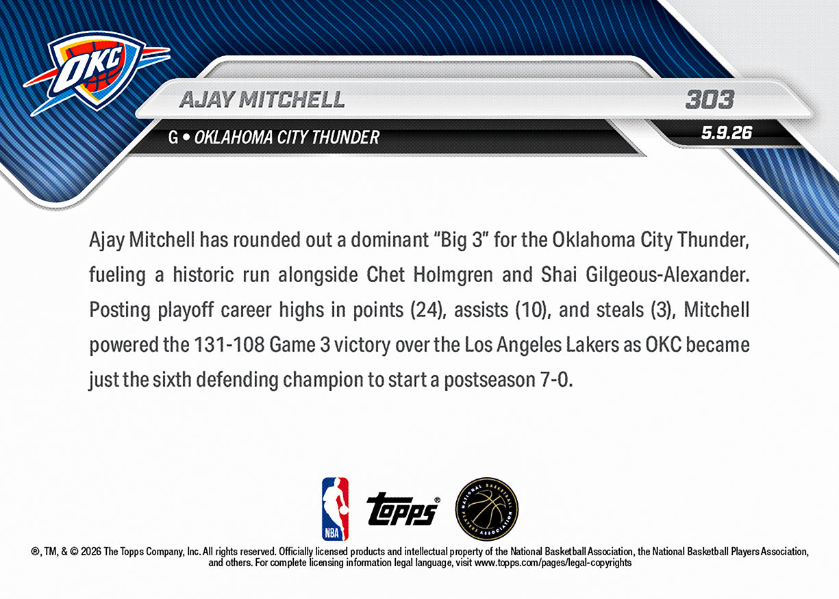 Ajay Mitchell - 2025-26 NBA Topps NOW - Card 303 - PR: 781 - Image 2