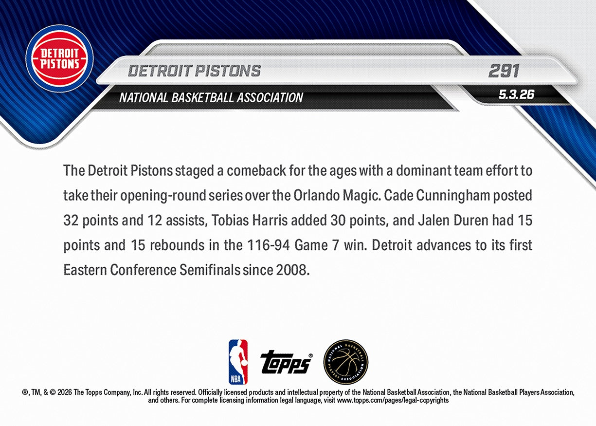 Detroit Pistons - 2025-26 NBA Topps NOW - Card 291 - PR: 876 - Image 2