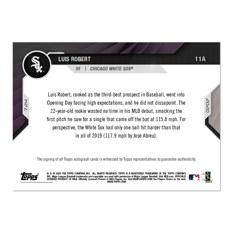On-Card Auto # to 99 - Luis Robert - MLB TOPPS NOW Card 11A - Image 2