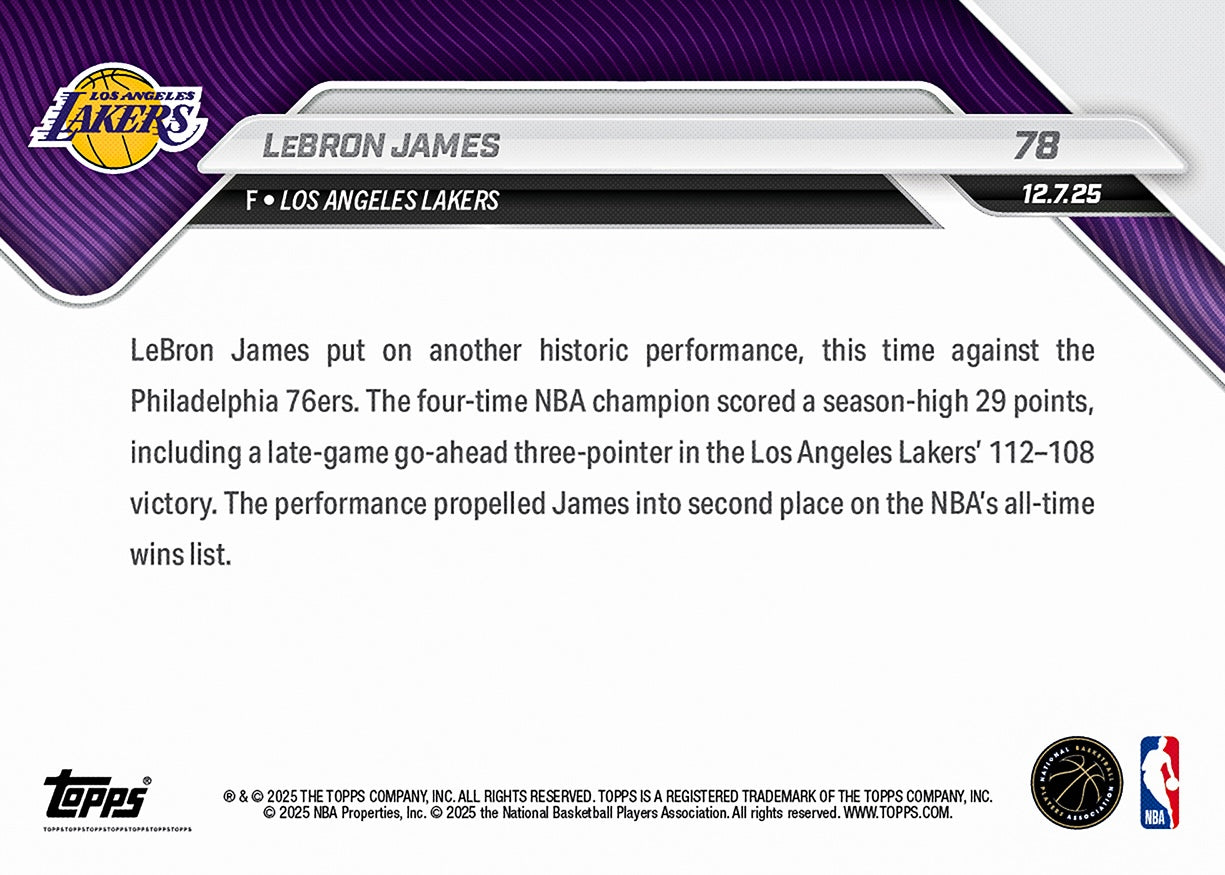 LeBron James - 2025-26 NBA Topps NOW - Card 78 - PR: 3236 - Image 2