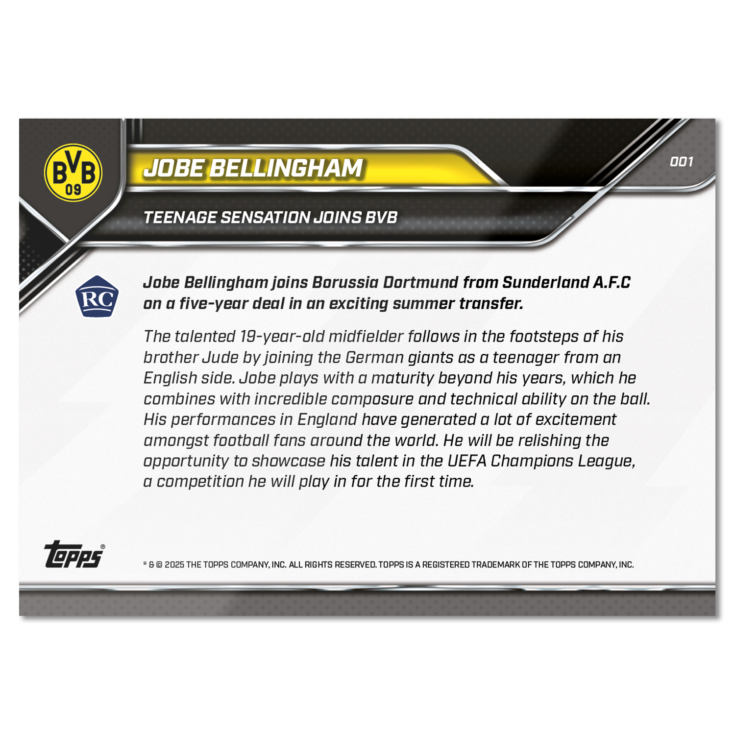 Jobe Bellingham - 2025-26 Borussia Dortmund Topps NOW - Card 1 - PR: 3313 - Image 8