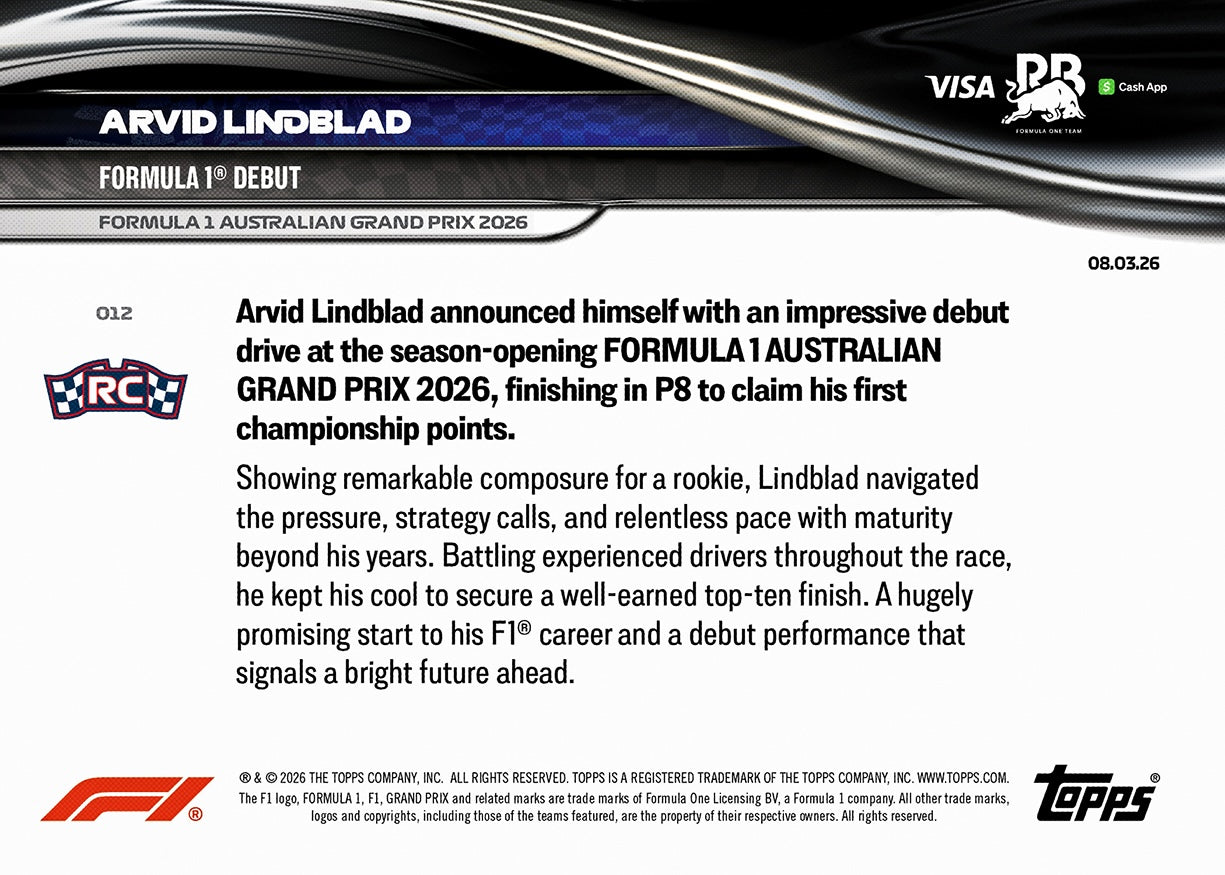 Arvid Lindblad - 2026 Formula 1 Topps NOW - Card 12 - PR: 6075 - Image 8
