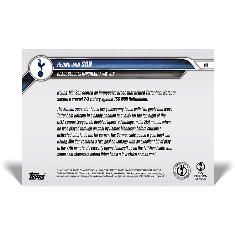 Son Heung-min - Brace secures important away win - 24/25 UEL Topps NOW Card 13 - PR: 487 - Image 5