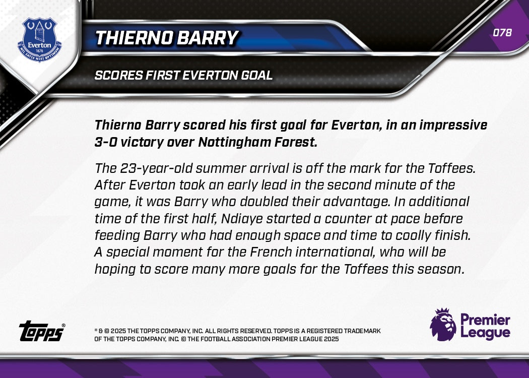 Thierno Barry - 2025-26 Premier League Topps NOW - Card 78 - PR: 231 - Image 7