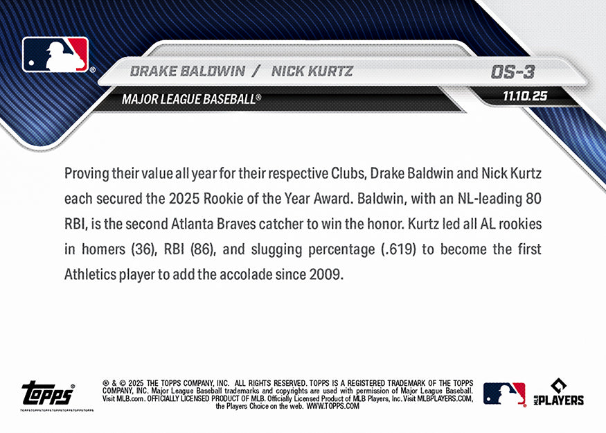 Drake Baldwin / Nick Kurtz - 2025 MLB Topps NOW - Card OS-3 - PR: 4267 - Image 3