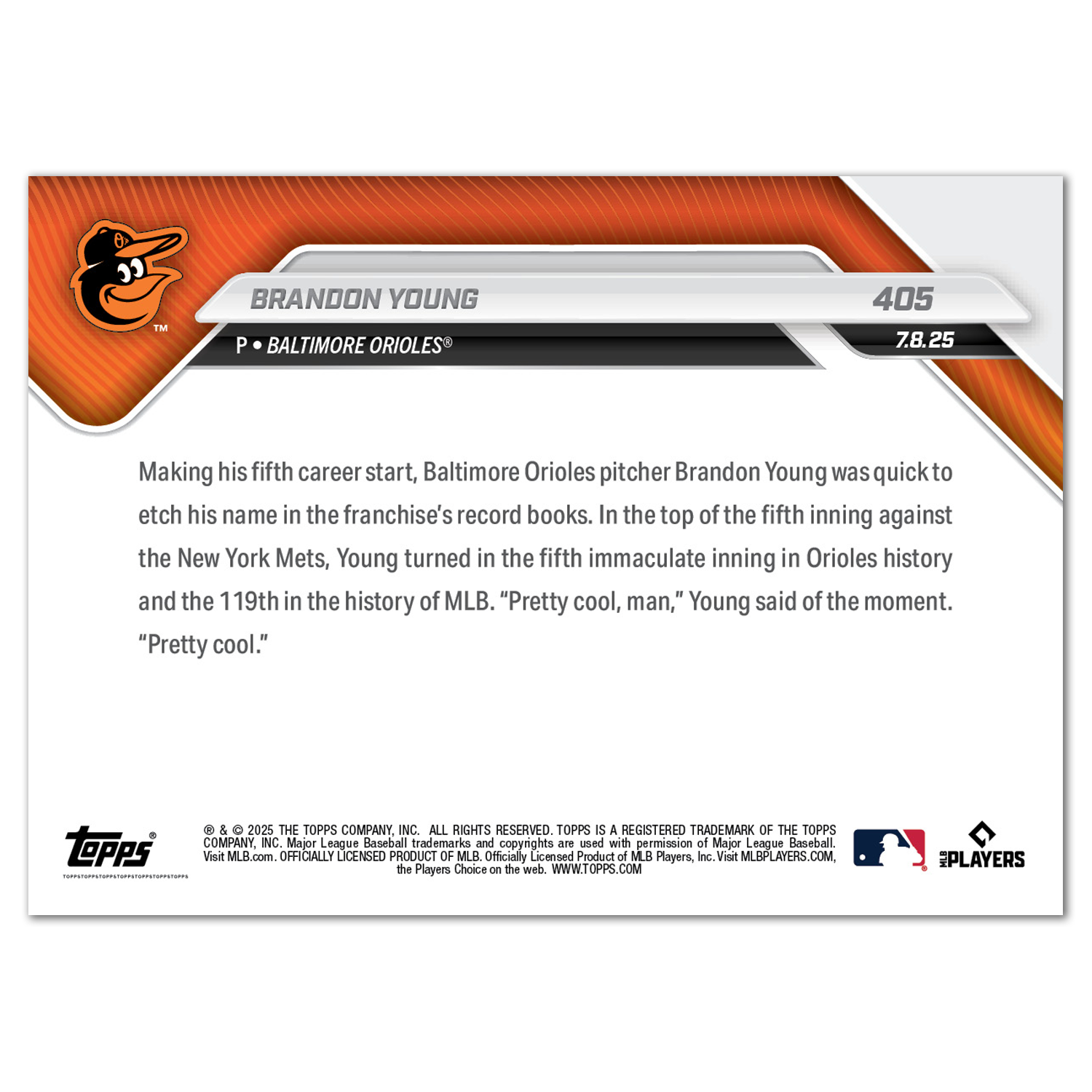 Brandon Young - 2025 MLB Topps NOW - Card 405 - PR: 585 - Image 2