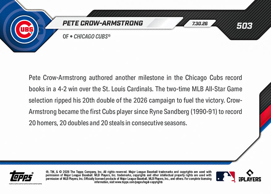 Pete Crow-Armstrong - 2026 MLB Topps NOW - Card 503 - PR: 1937 - Image 2