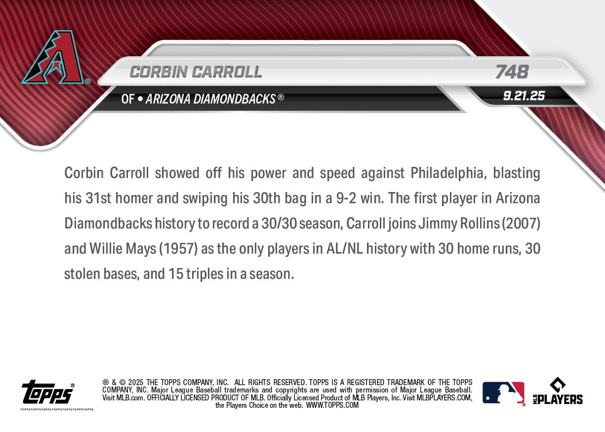Corbin Carroll - 2025 MLB Topps NOW - Card 748 - PR: 1606 - Image 2