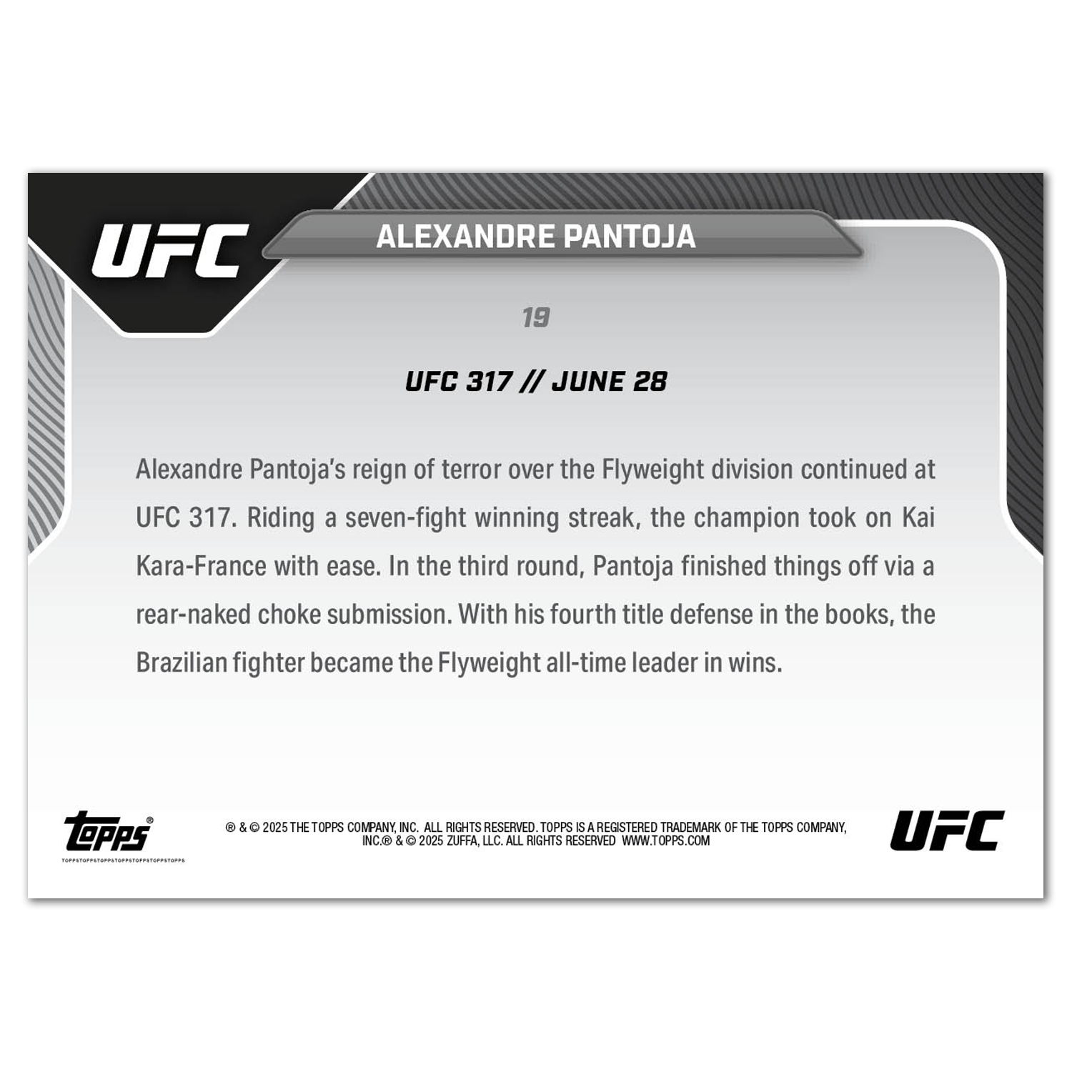 Alexandre Pantoja - 2025 UFC Topps NOW - Card 19 - PR: 625 - Image 3