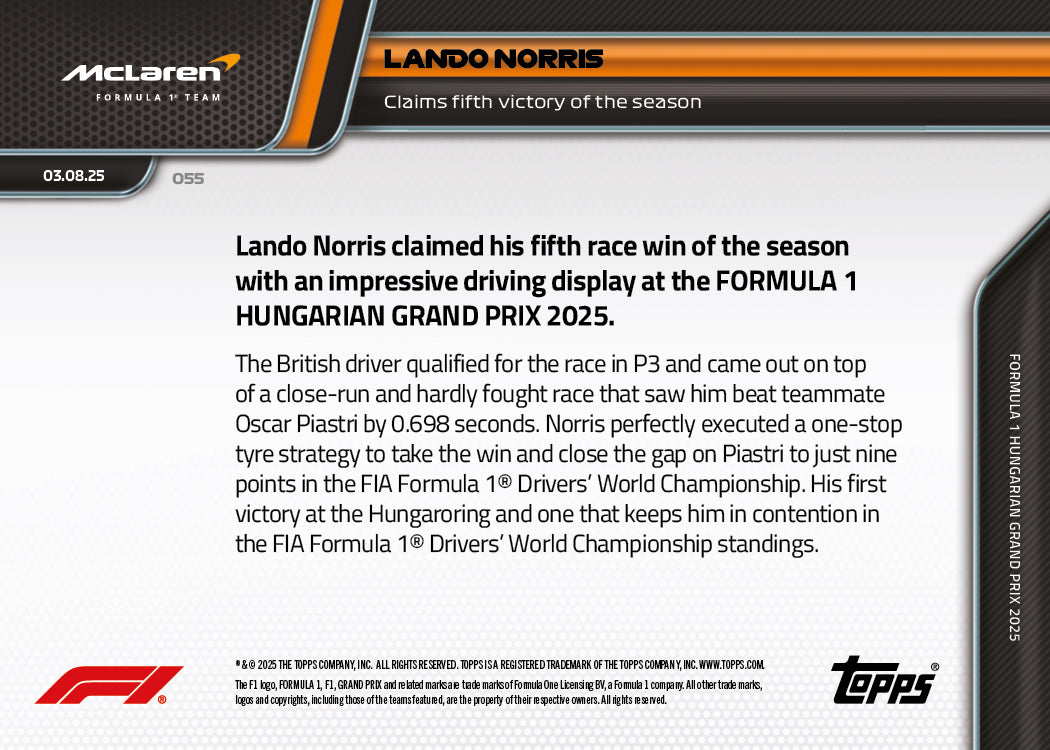 Lando Norris - 2025 Formula 1 Topps NOW - Card 55 - PR: 2493 - Image 7