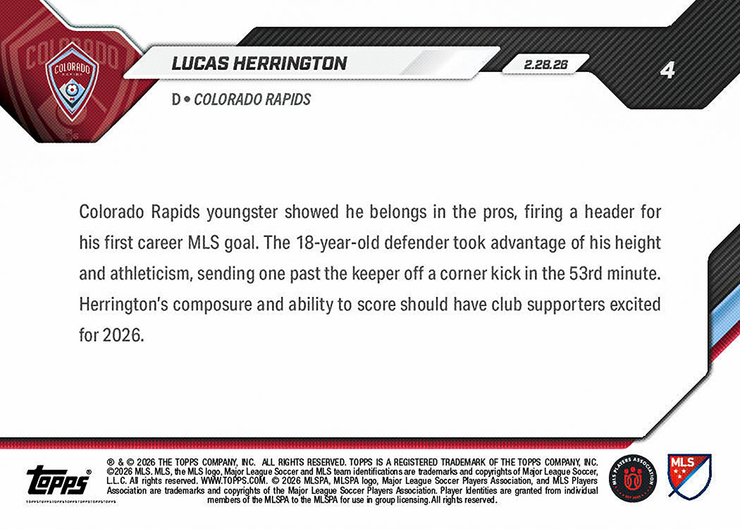 Lucas Herrington - 2026 MLS Topps NOW - Card 4 - PR: 267 - Image 2