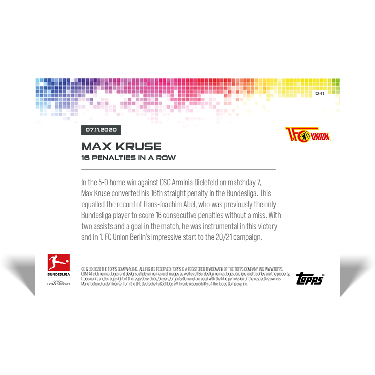 Alternative view of 16 Penalties in a row - Bundesliga TOPPS NOW Card #41 - Print run: 80