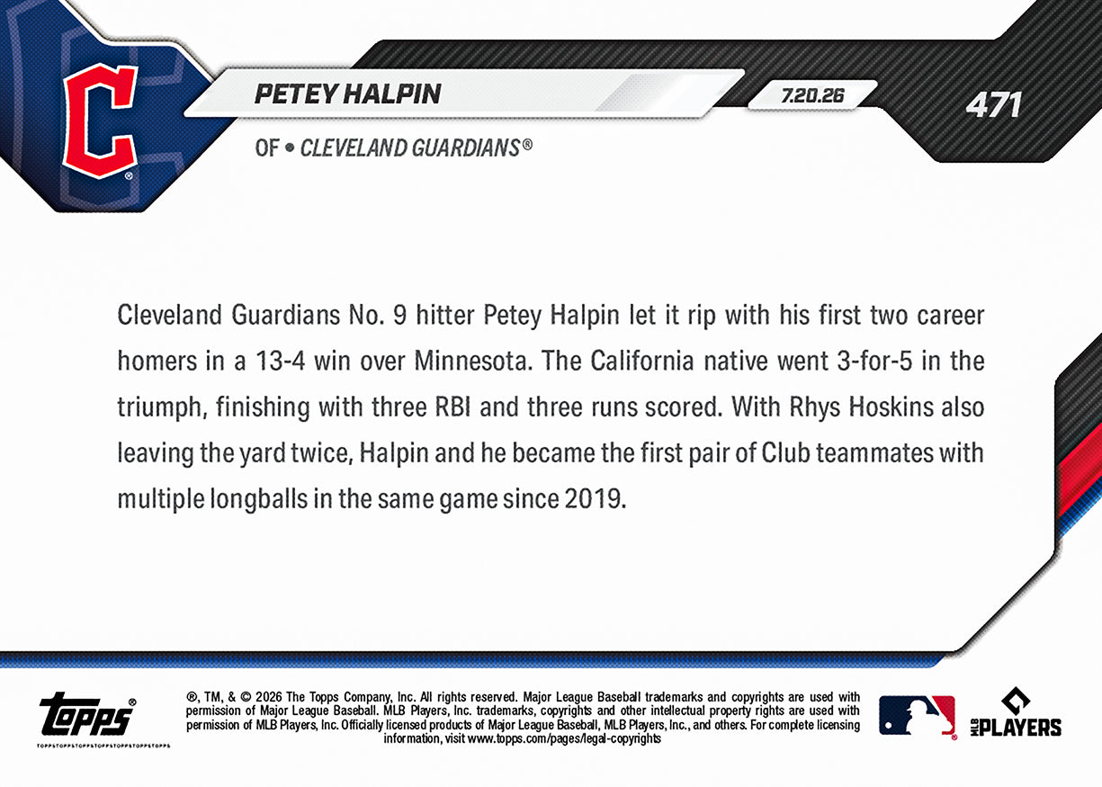 Petey Halpin - 2026 MLB Topps NOW - Card 471 - PR: 897 - Image 2
