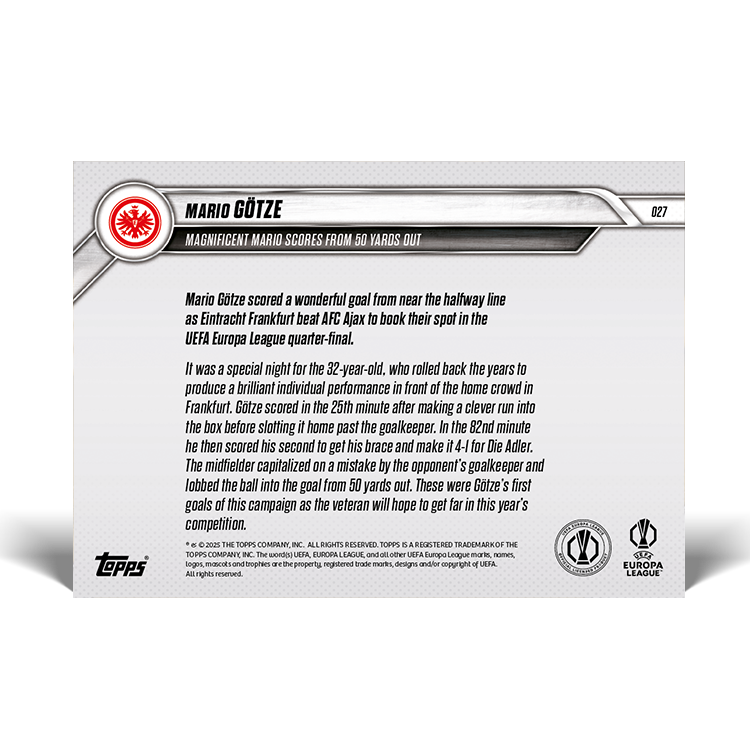 Mario Götze - 2024-25 UEL Topps NOW Card 27 - PR: 110 - Image 2