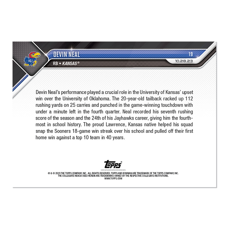 Devin Neal - 2023 Bowman U NOW Football Card 19 - PR: 605 - Image 2