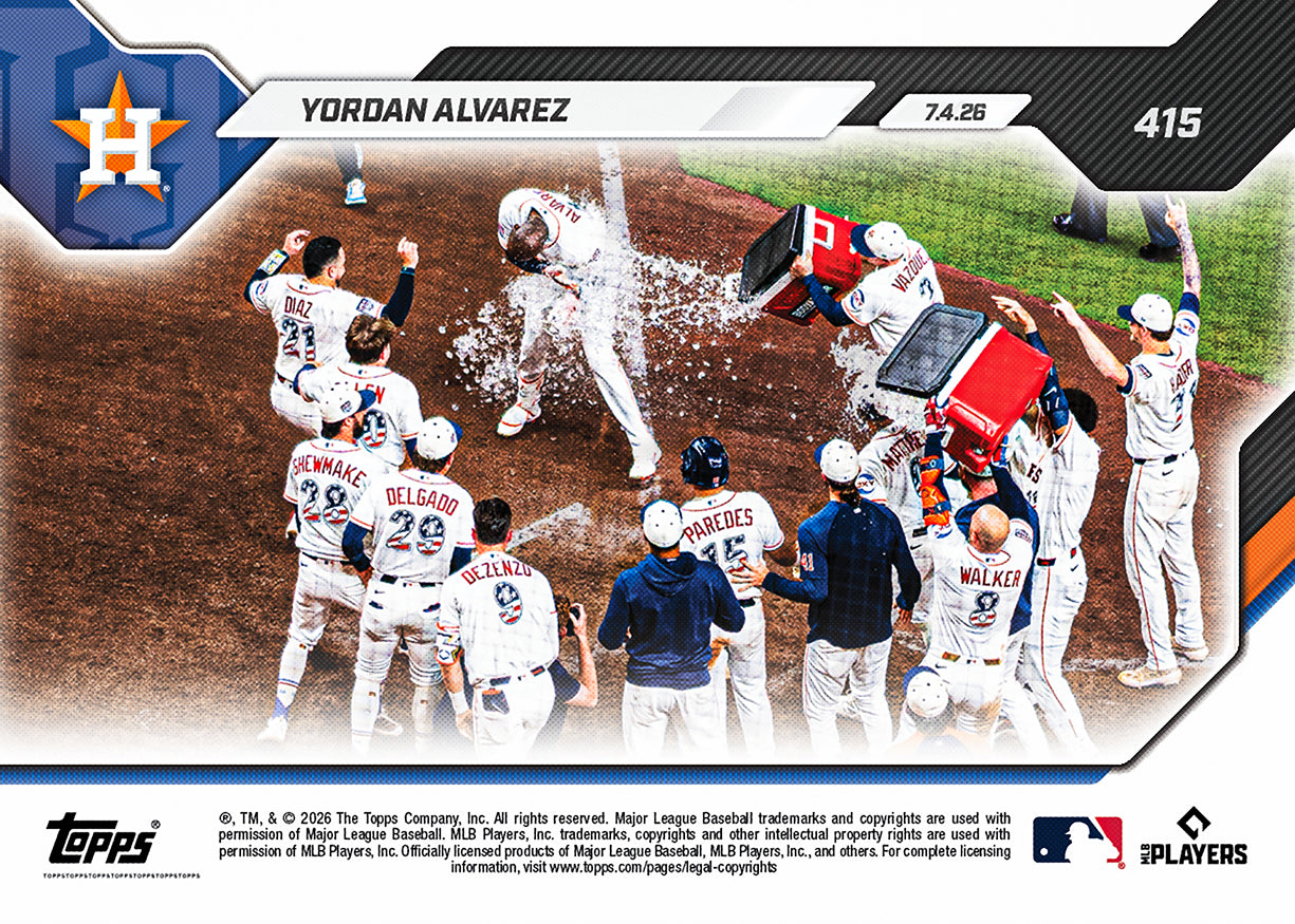 Alternative view of Yordan Alvarez - 2026 MLB Topps NOW - Card 415 - PR: 763