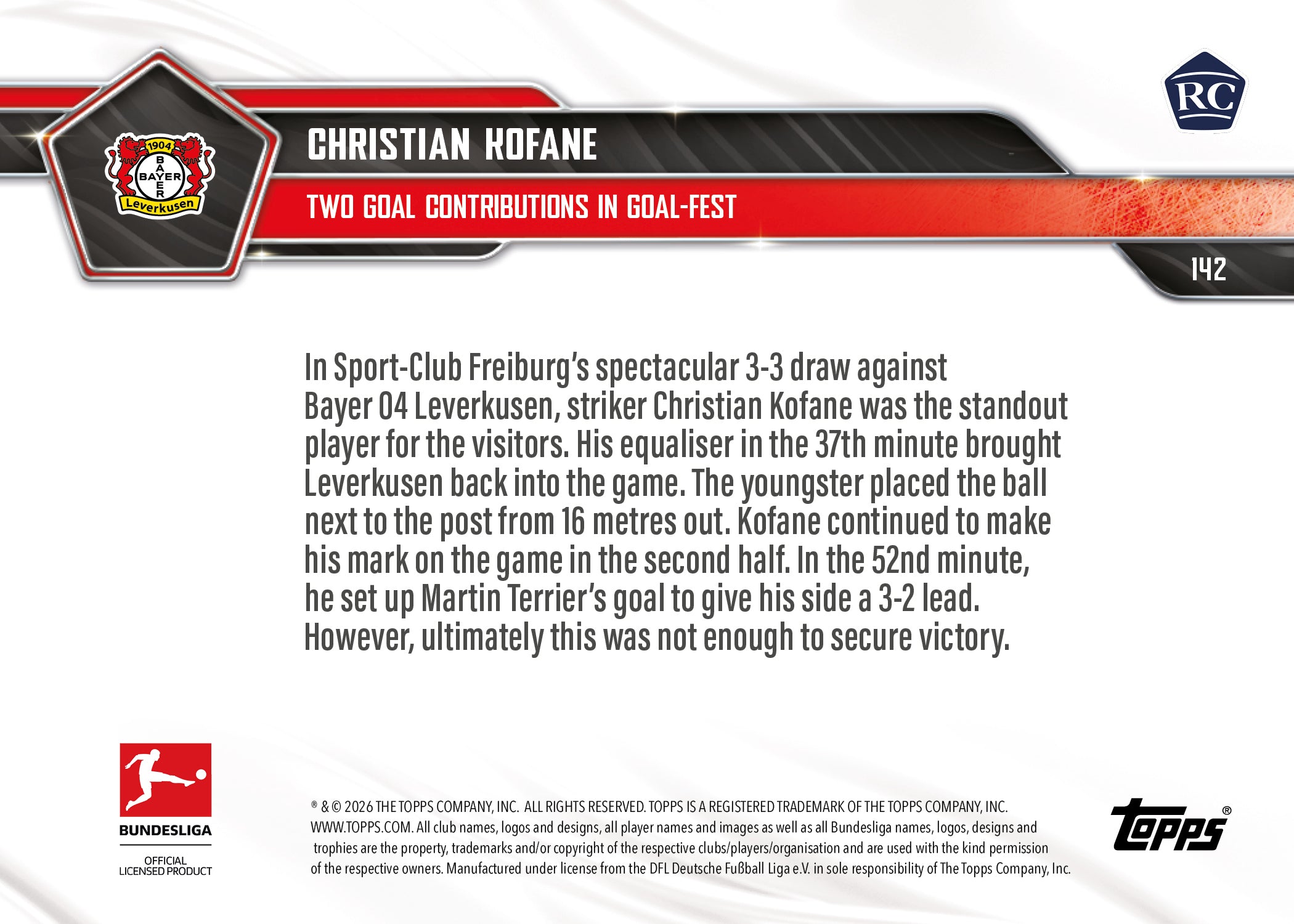 Christian Kofane - 2025-26 Bundesliga Topps NOW - Card 142 - PR:644 - Image 7