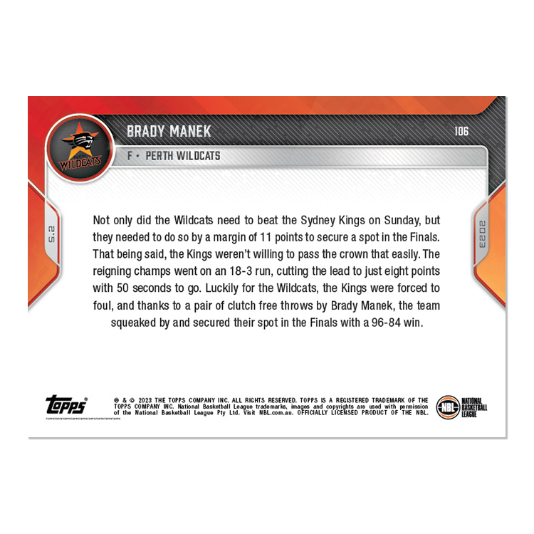 Brady Manek - 2022-23 NBL TOPPS NOW Card 106 - PR: 79 - Image 2