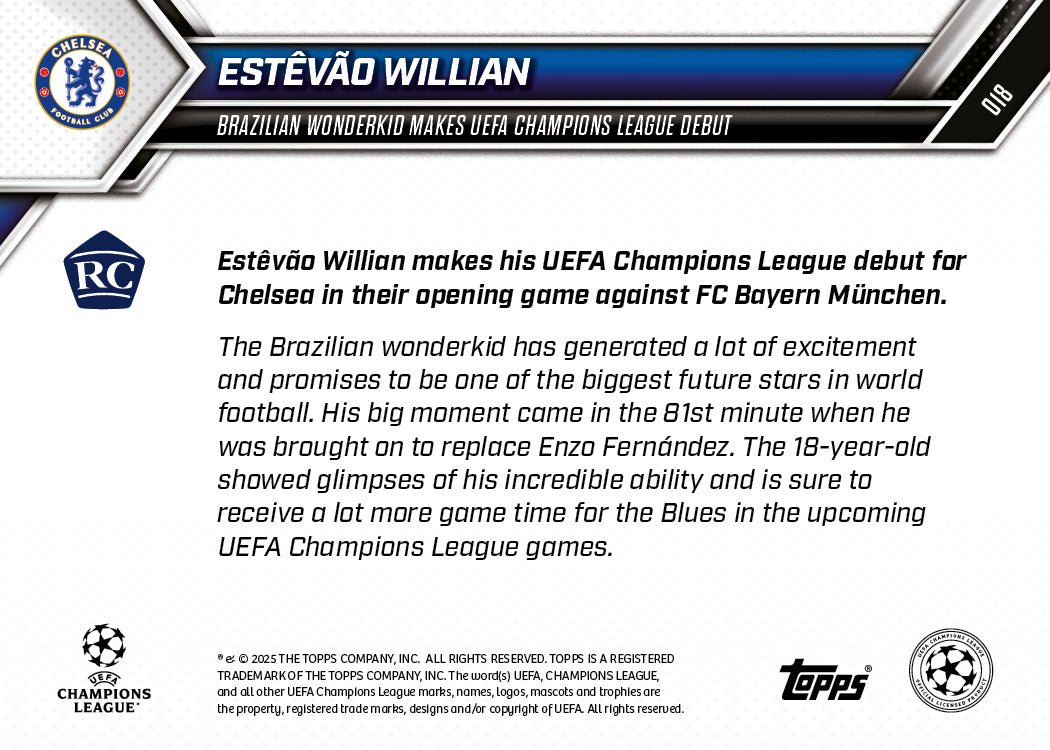 Estêvão - 2025-26 UCL Topps NOW - Card 18 - PR: 2194 - Image 7