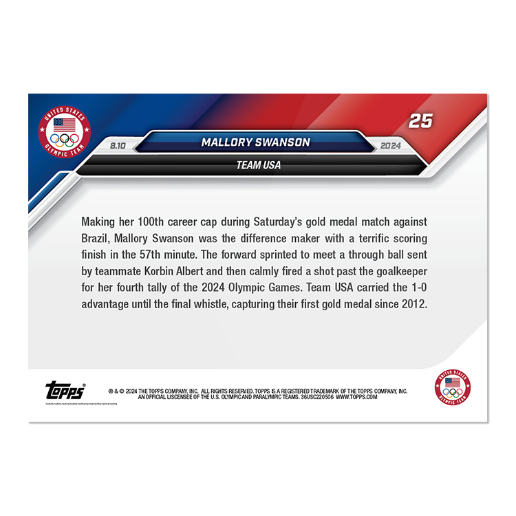 Mallory Swanson - 2024 Olympic Games TOPPS NOW Card 25 - PR: 5,248 - Image 2
