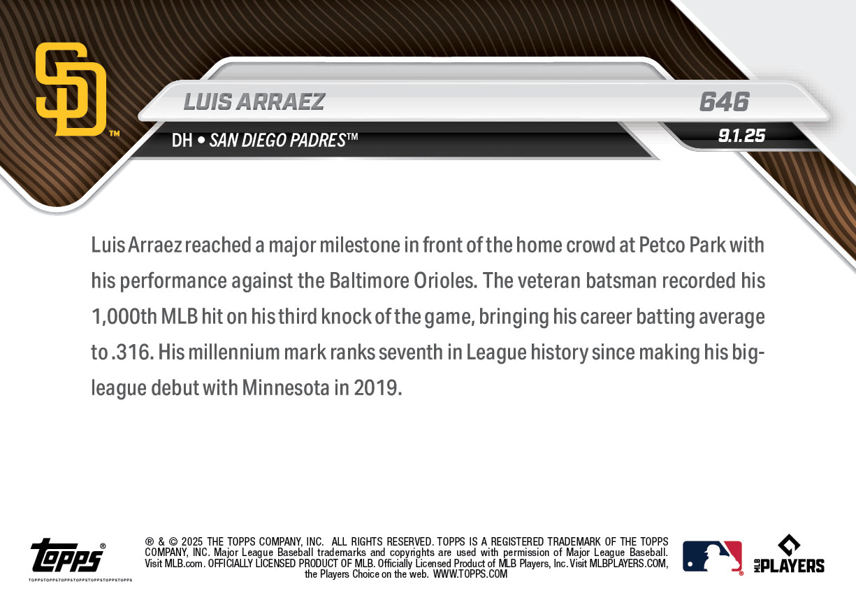 Luis Arraez - 2025 MLB Topps NOW - Card 646 - PR: 585 - Image 2