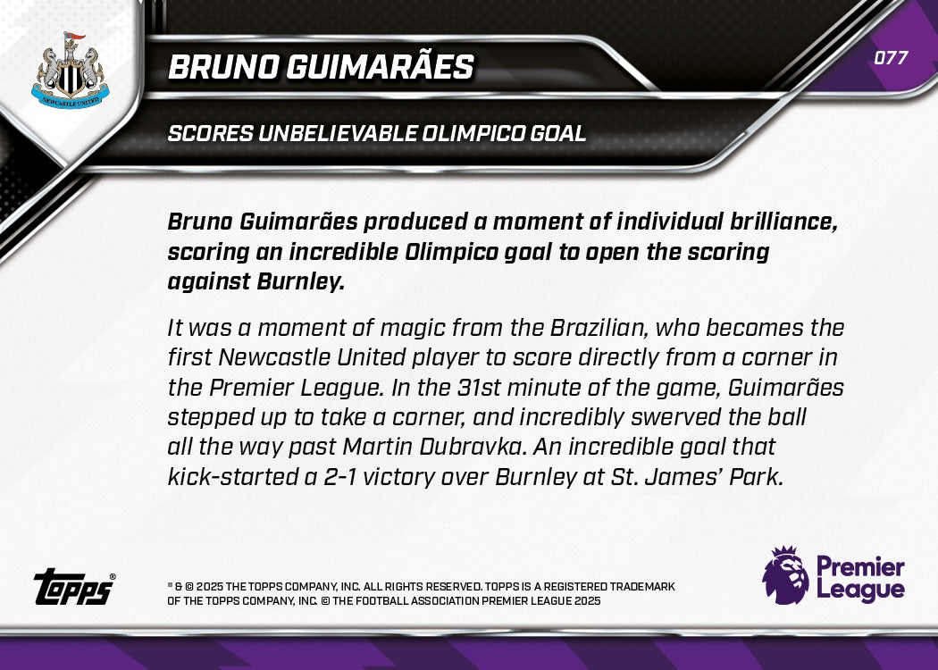 Bruno Guimarães - 2025-26 Premier League Topps NOW - Card 77 - PR: 485 - Image 7