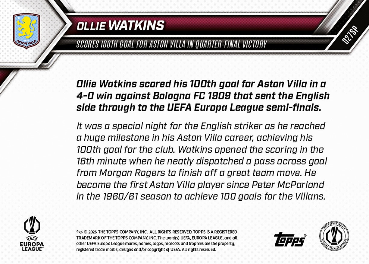 Ollie Watkins - 2025-26 UEL Topps NOW - Card 27 - PR: 378 - Image 9