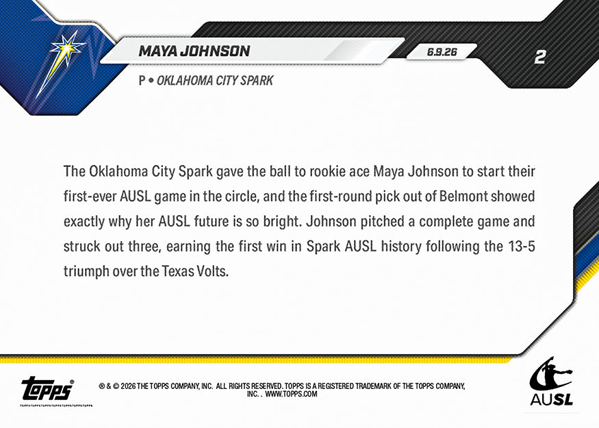 Maya Johnson - 2026 AUSL Topps NOW - Card 2 - PR: 951 - Image 3