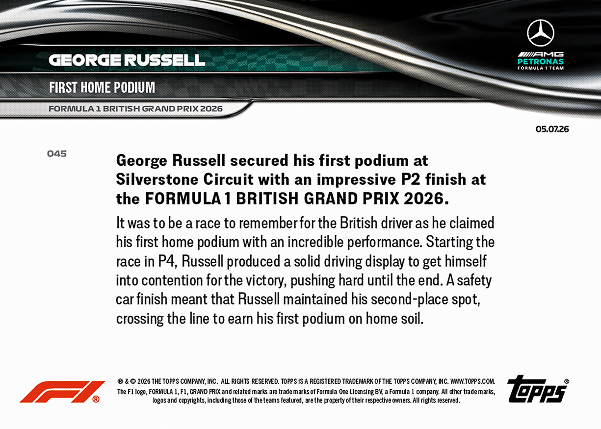 George Russell - 2026 Formula 1 Topps NOW - Card 45 - PR: 3031 - Image 7