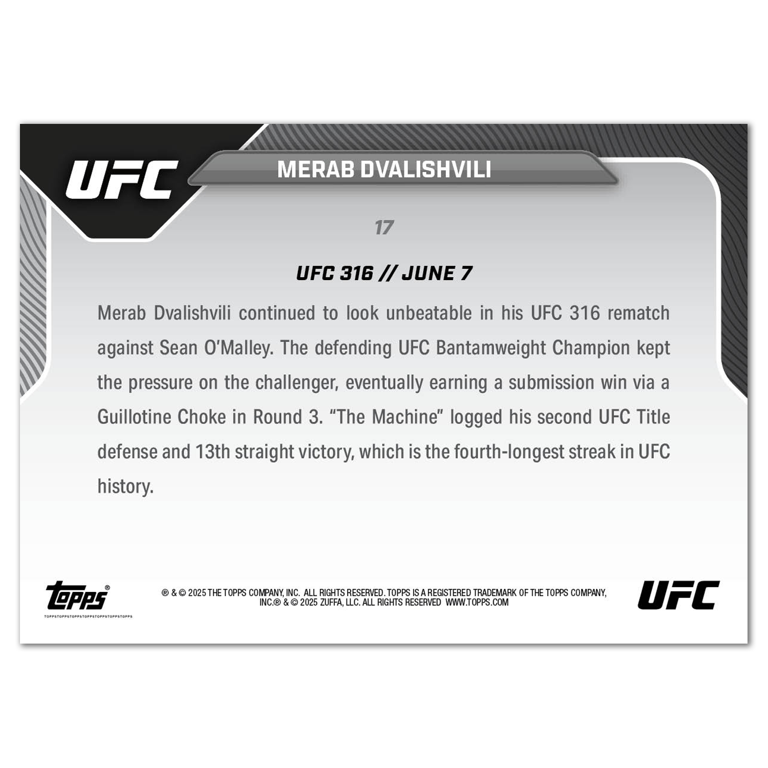 Merab Dvalishvili - 2025 UFC Topps NOW - Card 17 - PR: 969 - Image 3