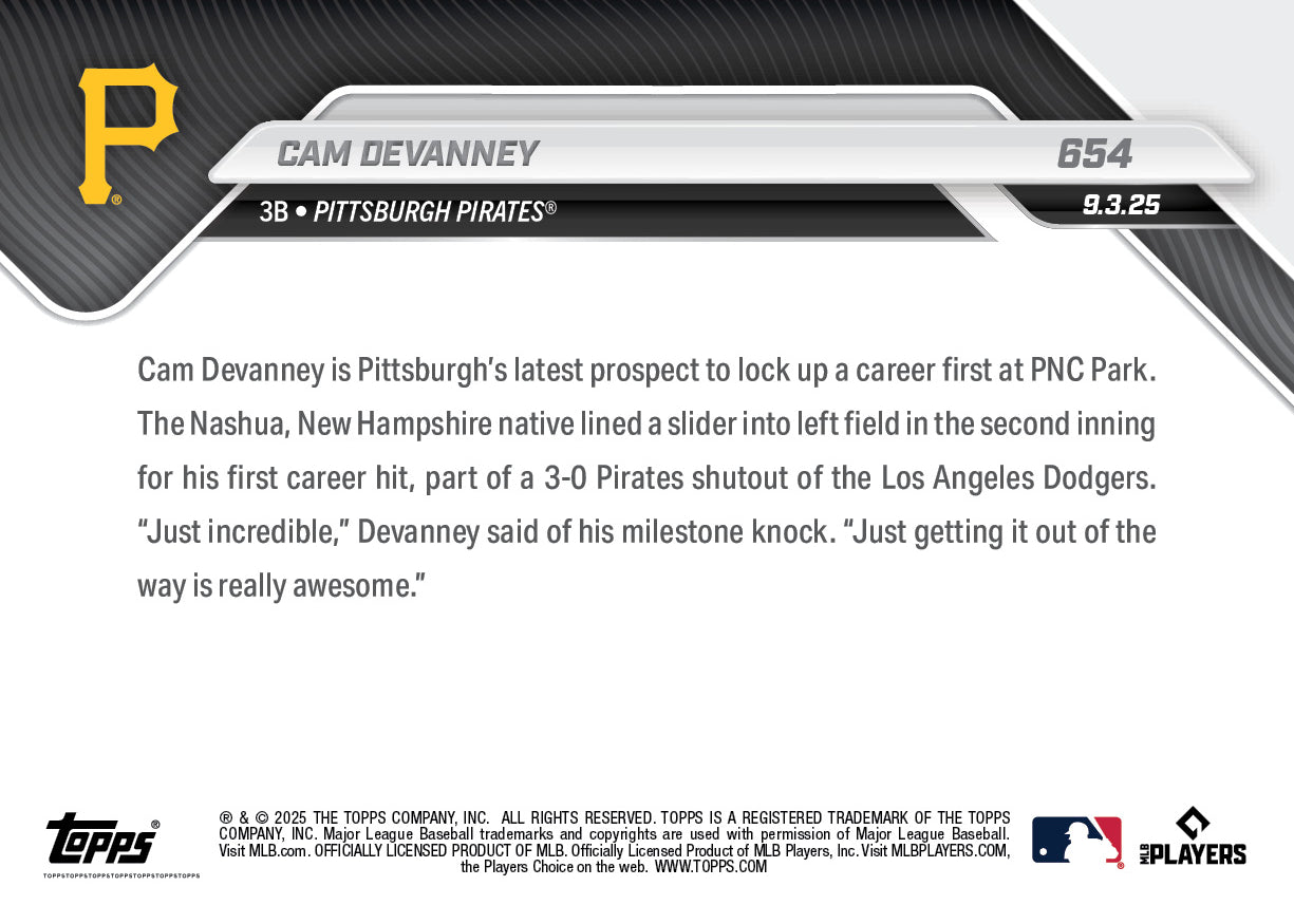 Cam Devanney - 2025 MLB Topps NOW - Card 654 - PR: 559 - Image 2