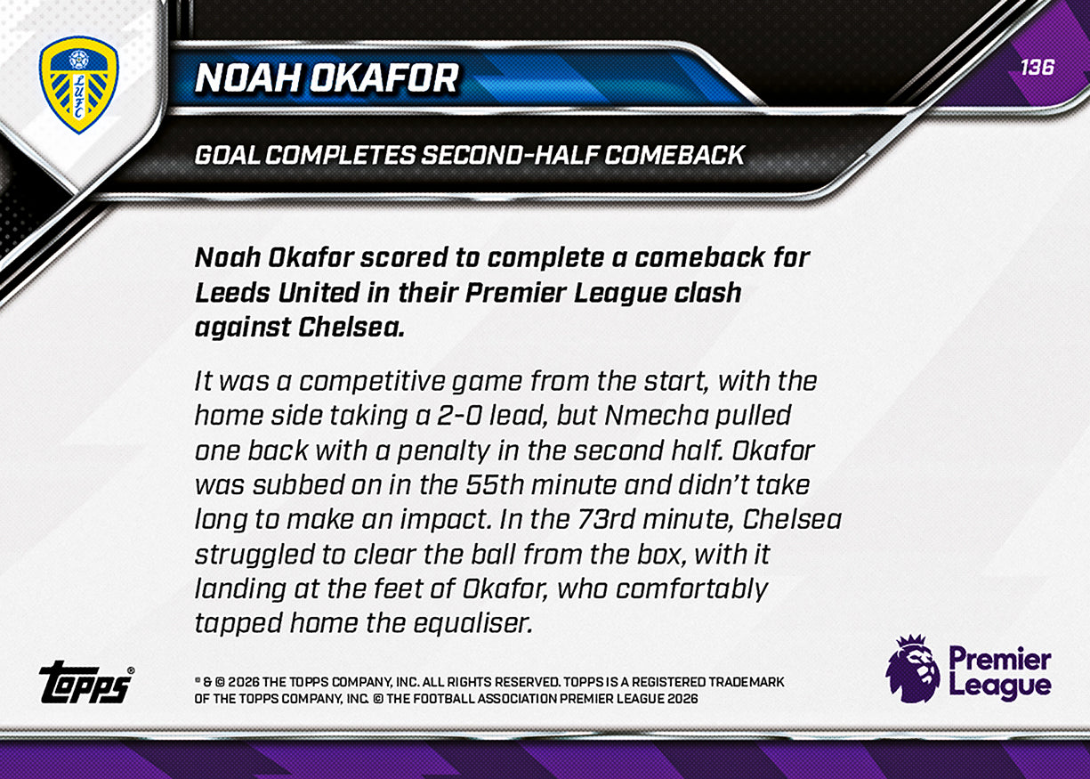 Noah Okafor - 2025-26 Premier League Topps NOW - Card 136 - PR: 257 - Image 7