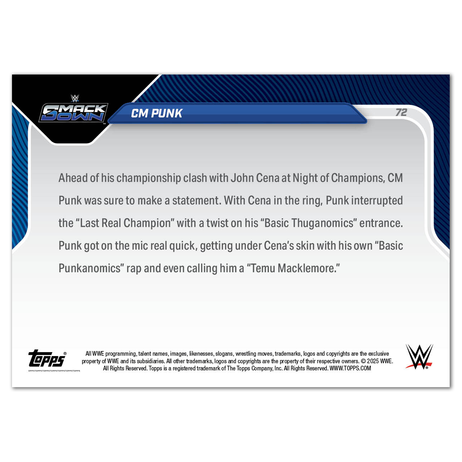CM Punk - 2025 WWE Topps NOW - Card 72 - PR: 1727 - Image 2