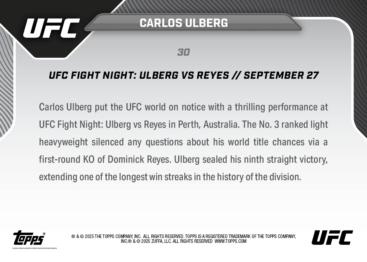 Carlos Ulberg - 2025 UFC Topps NOW - Card 30 - PR: 243 - Image 3