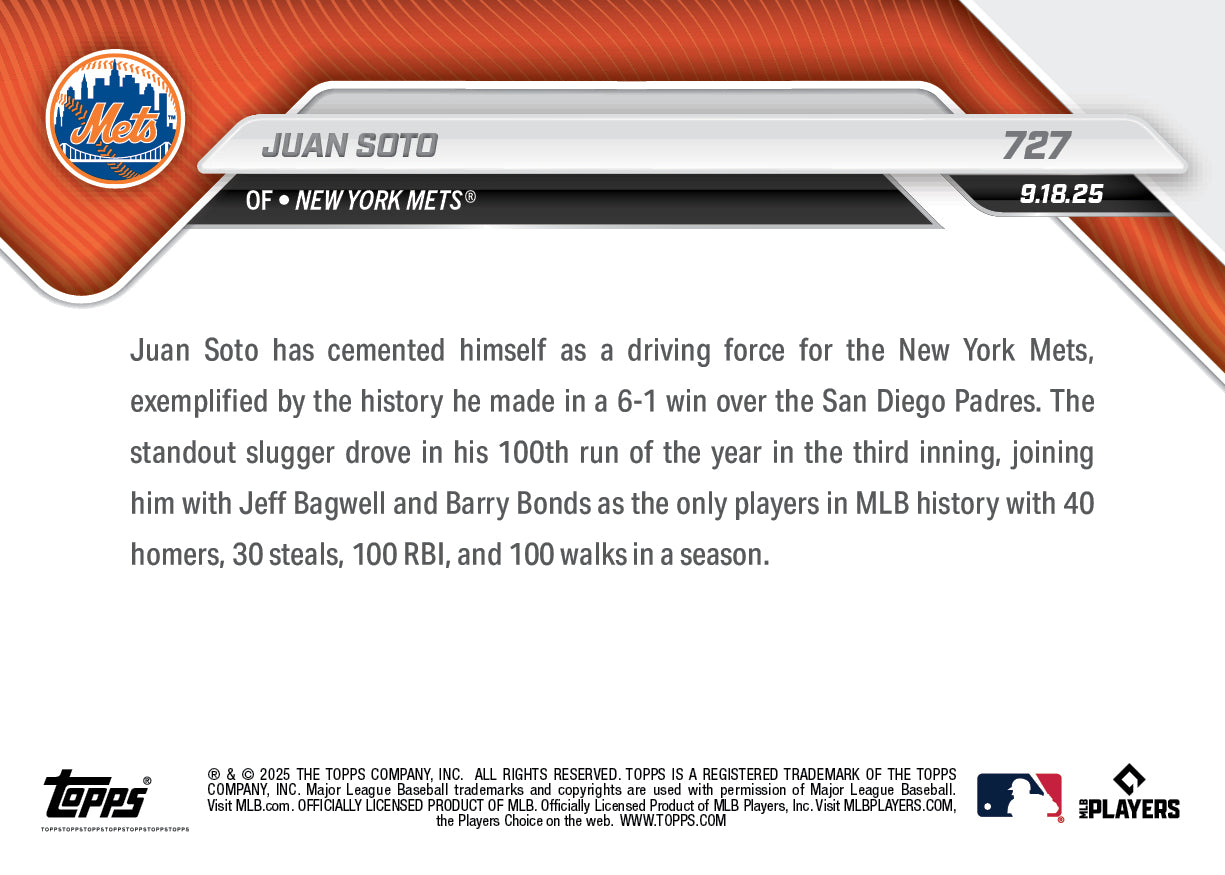 Juan Soto - 2025 MLB Topps NOW - Card 727 - LOOK FOR AUTOS - PR: 3776 - Image 3