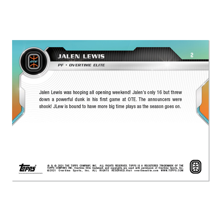 Jalen Lewis - 2021 Overtime Elite TOPPS NOW Debut Card 2 - PR: 1089 - Image 2