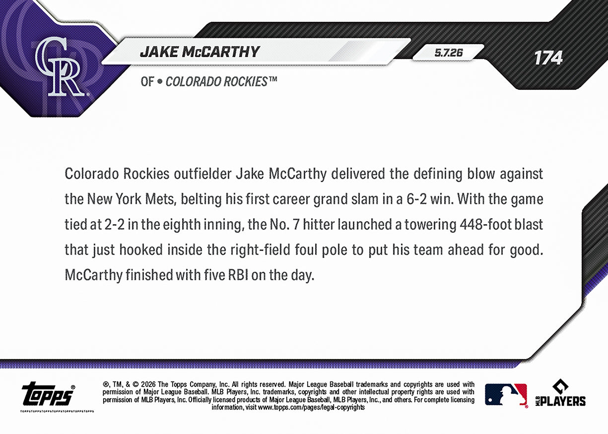 Jake McCarthy - 2026 MLB Topps NOW - Card 174 - PR: 372 - Image 2