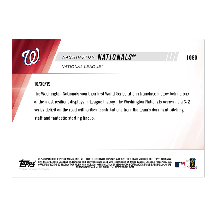 Alternative view of Washington Nationals - MLB TOPPS NOW Card 1080 - Print Run: 879
