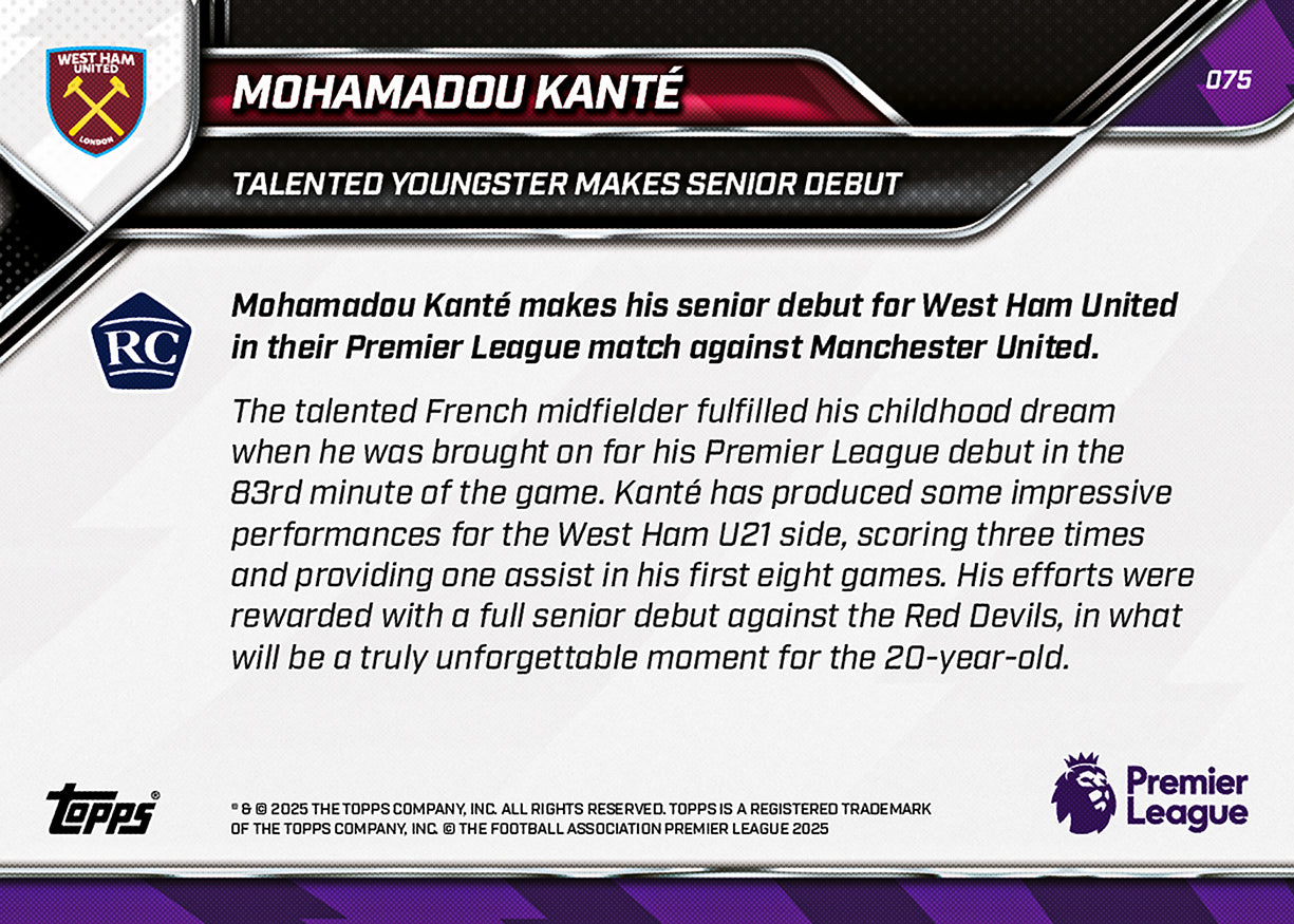 Mohamadou Kanté - 2025-26 Premier League Topps NOW - Card 75 - PR: 600 - Image 7