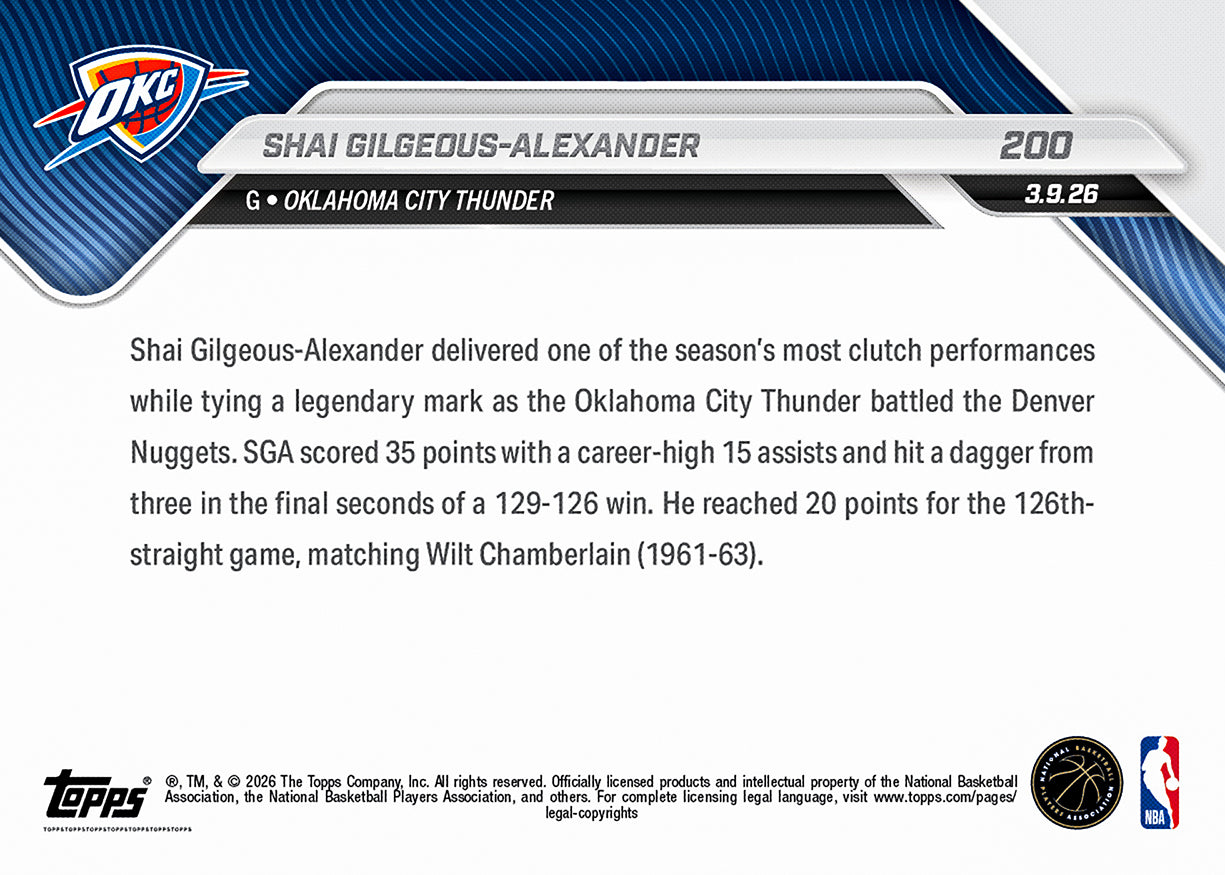 Shai Gilgeous-Alexander - 2025-26 NBA Topps NOW - Card 200 - PR: 2261 - Image 2