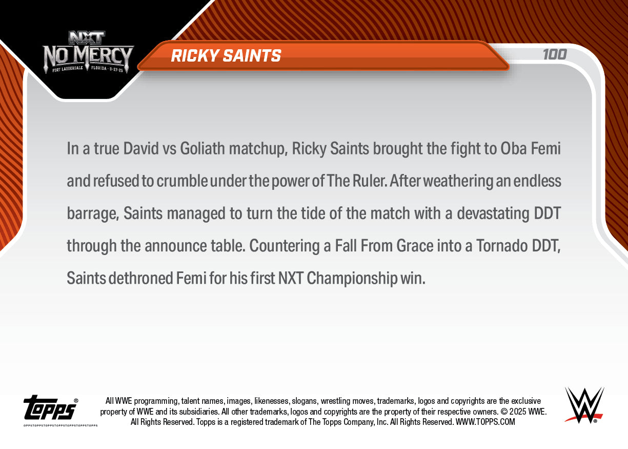 Ricky Saints - 2025 WWE Topps NOW - Card 100 - PR: 694 - Image 2