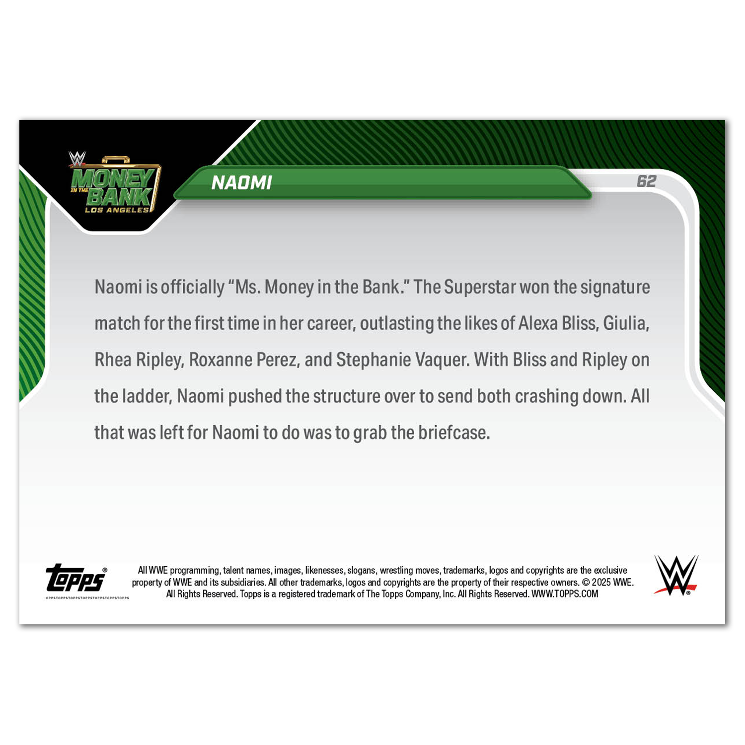 Naomi - 2025 WWE Topps NOW - Card 62 - LOOK FOR AUTOS - PR: 1133 - Image 3